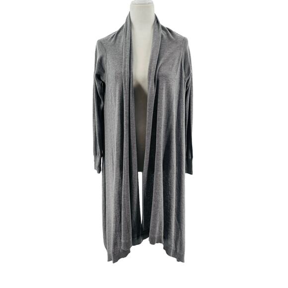 Donna Karan New York Gray Silk Blend High Low Waterfall Cardigan Women Sz XS/S - Picture 2 of 10